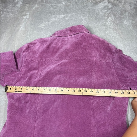 Vintage A.M.I. 100% Leather Suede Fuchsia Button Front Western Jacket Large - Picture 13 of 16